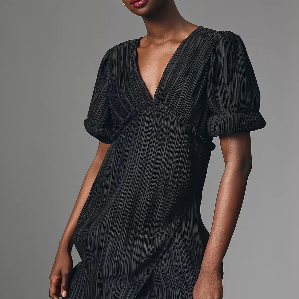 Anthropologie V-Neck Pleated Slim Midi Dress